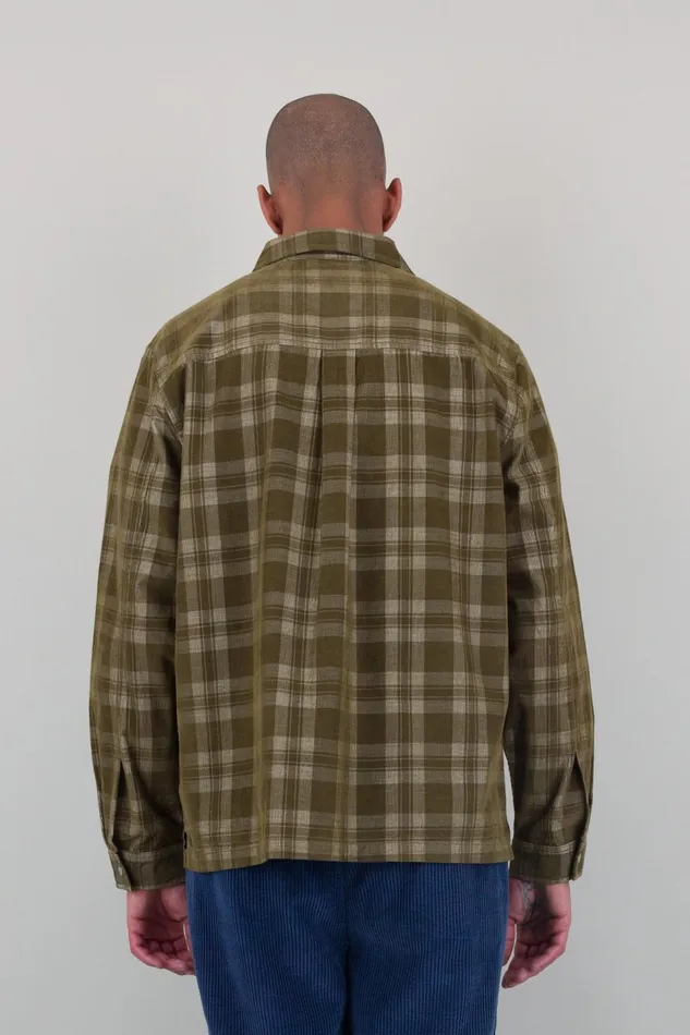 Folk Clothing Patch Overshirt 8211 Olive Check Cord Mens Shirts