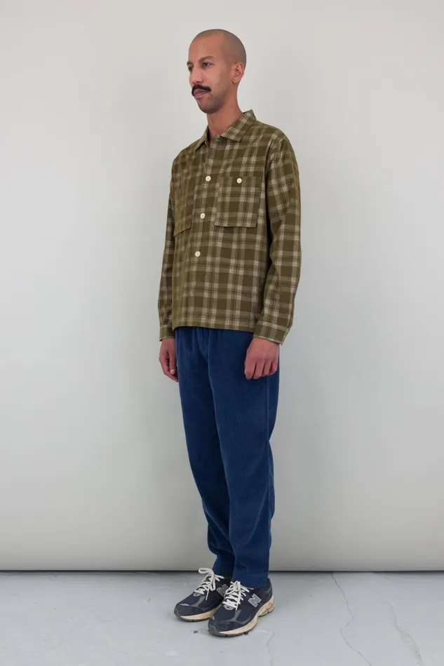 Folk Clothing Patch Overshirt 8211 Olive Check Cord Mens Shirts