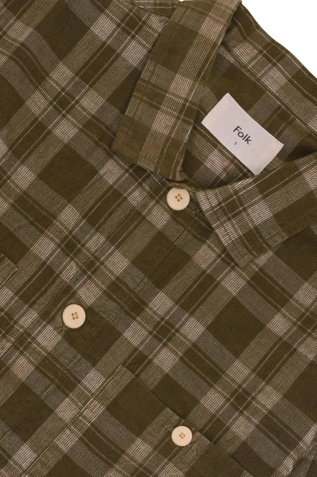 Folk Clothing Patch Overshirt 8211 Olive Check Cord Mens Shirts