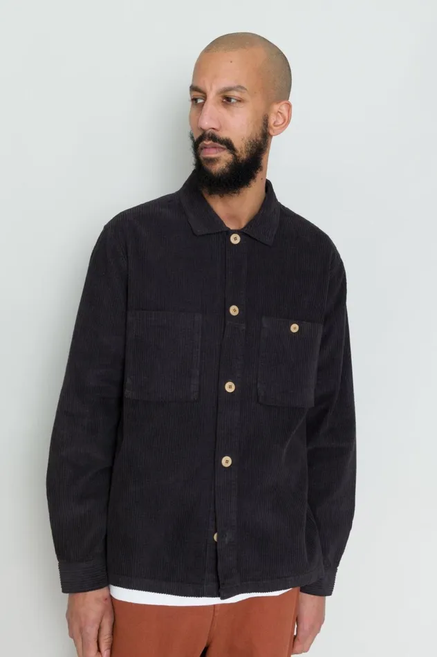 Folk Clothing Patch Overshirt 8211 Soft Black Heavy Cord Mens Shirts