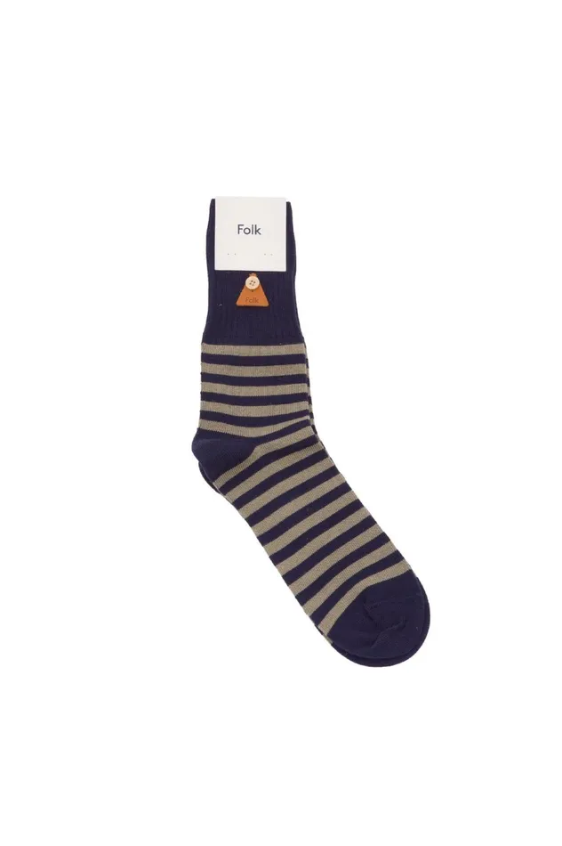 Folk Clothing Stripe Socks 8211 Navy Sage Stripe MensWomens Socks