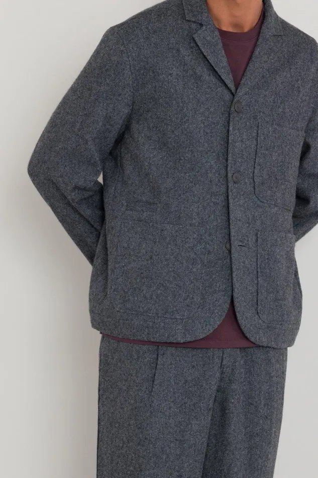 Folk Clothing Wide Fit Blazer 8211 Charcoal Wool Melange Mens Outerwear
