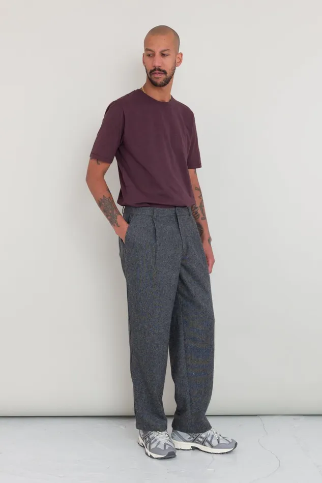 Folk Clothing Wide Fit Trouser 8211 Charcoal Wool Melange Mens Trousers