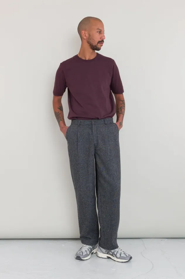 Folk Clothing Wide Fit Trouser 8211 Charcoal Wool Melange Mens Trousers