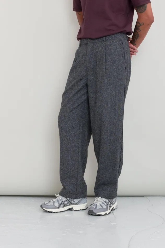 Folk Clothing Wide Fit Trouser 8211 Charcoal Wool Melange Mens Trousers