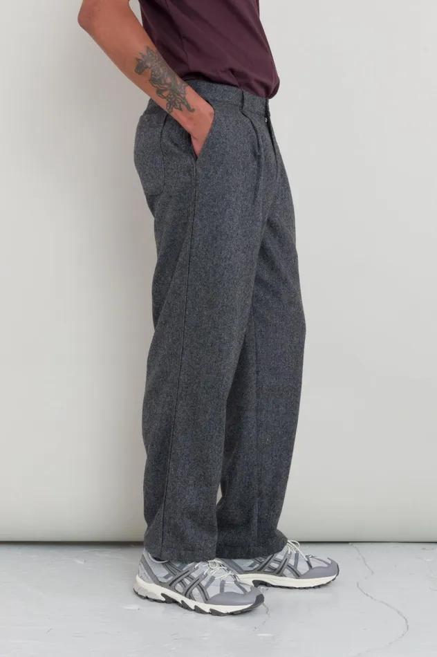 Folk Clothing Wide Fit Trouser 8211 Charcoal Wool Melange Mens Trousers