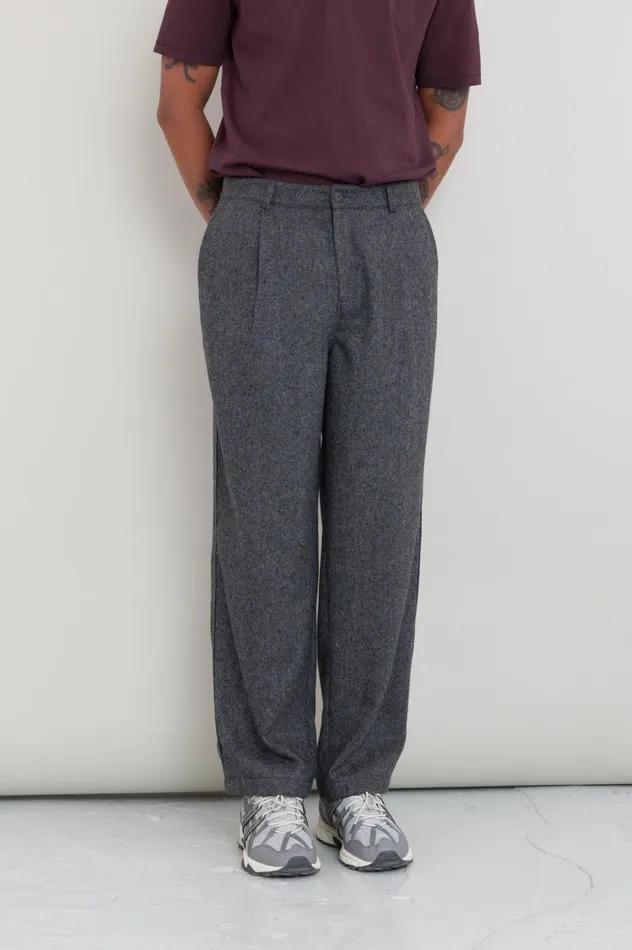 Folk Clothing Wide Fit Trouser 8211 Charcoal Wool Melange Mens Trousers