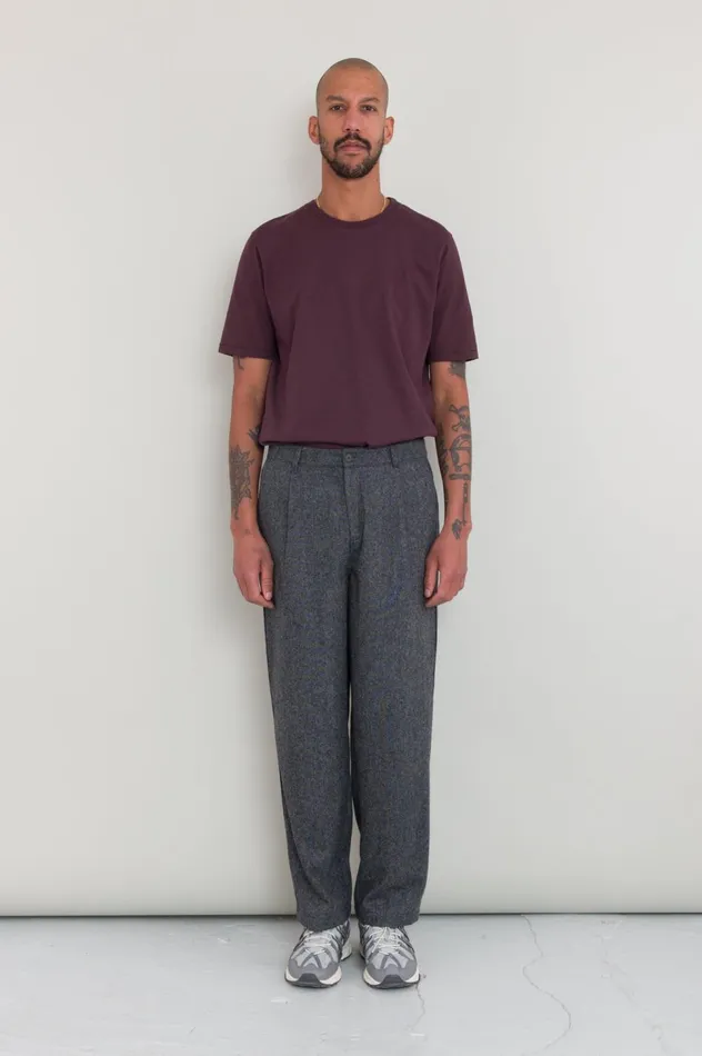 Folk Clothing Wide Fit Trouser 8211 Charcoal Wool Melange Mens Trousers