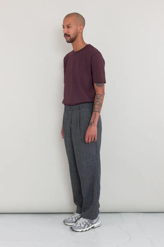Folk Clothing Wide Fit Trouser 8211 Charcoal Wool Melange Mens Trousers