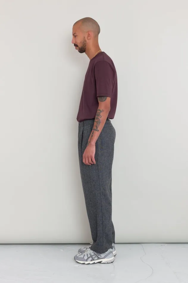 Folk Clothing Wide Fit Trouser 8211 Charcoal Wool Melange Mens Trousers