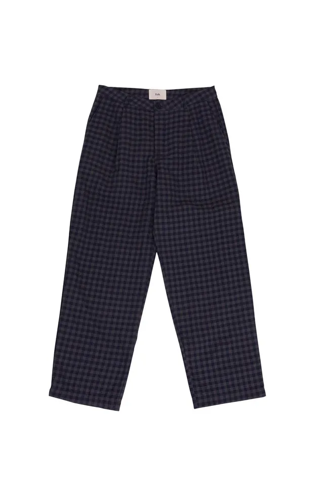 Folk Clothing Wide Fit Trouser 8211 Navy Crinkle Check Mens Trousers