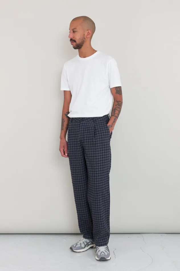 Folk Clothing Wide Fit Trouser 8211 Navy Crinkle Check Mens Trousers