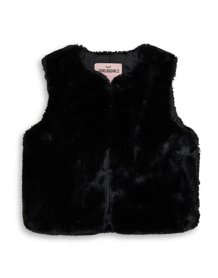 Girls Black Short Faux Fur Gilet Black Threadbare Gilets Girls Black Short Faux Fur Gilet Black Threadbare Gilets