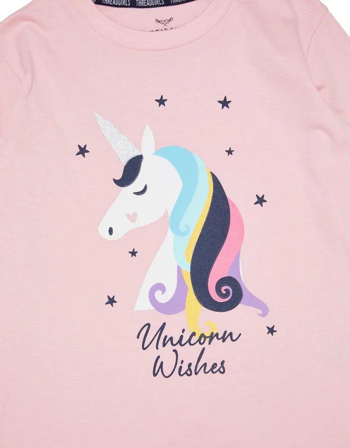 Girls Pink Unicorn Print Long Pyjamas and Scrunchie 3Piece Set Pink Threadbare Pyjamas Girls Pink Unicorn Print Long Pyjamas and Scrunchie 3Piece Set Pink Threadbare Pyjamas
