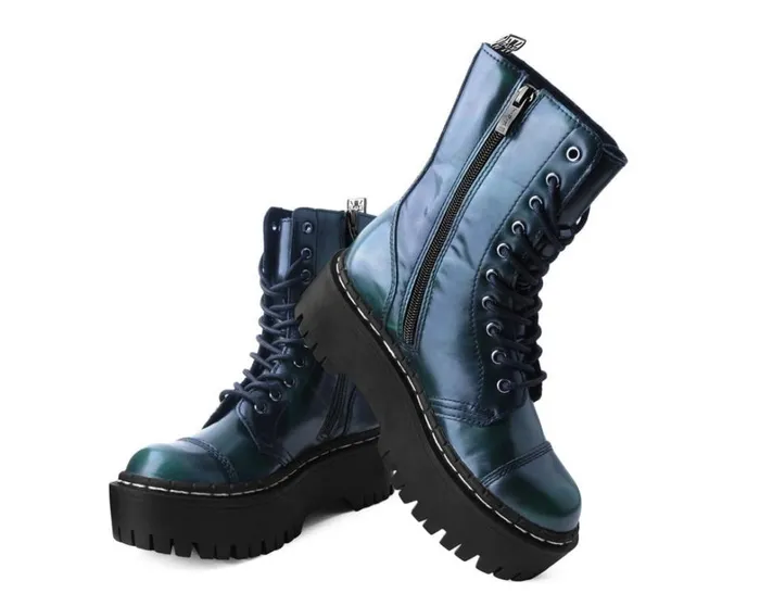 Green RubOff 10Eye Double Decker Boot Women TUK Shoes Platforms