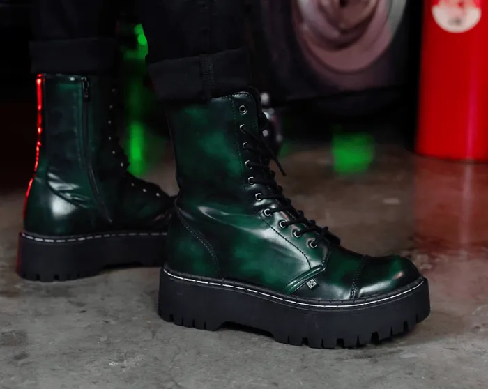 Green RubOff 10Eye Double Decker Boot Women TUK Shoes Platforms