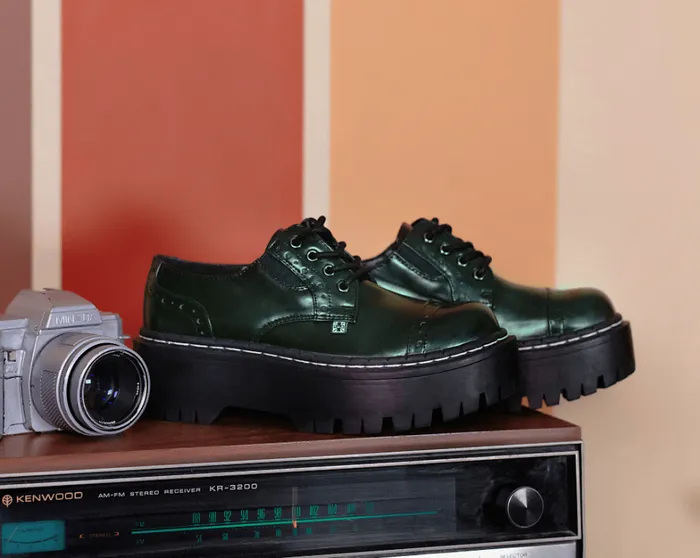 Green RubOff Double Decker Brogue Women TUK Shoes Platforms Green RubOff Double Decker Brogue Women TUK Shoes Platforms