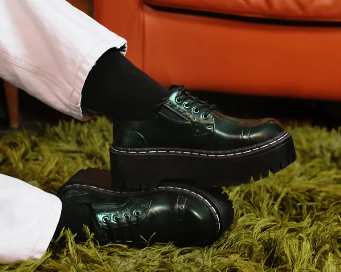 Green RubOff Double Decker Brogue Women TUK Shoes Platforms Green RubOff Double Decker Brogue Women TUK Shoes Platforms