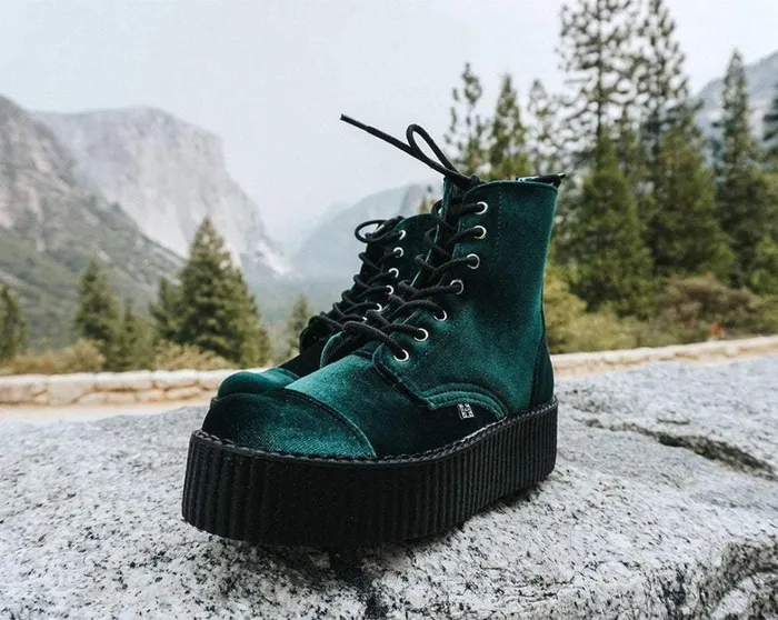 Green Velvet 7Eye Viva Mondo Boot Women TUK Shoes Vegan Green Velvet 7Eye Viva Mondo Boot Women TUK Shoes Vegan