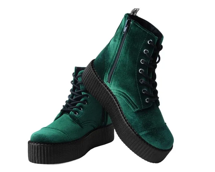 Green Velvet 7Eye Viva Mondo Boot Women TUK Shoes Vegan Green Velvet 7Eye Viva Mondo Boot Women TUK Shoes Vegan