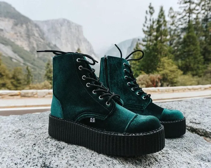 Green Velvet 7Eye Viva Mondo Boot Women TUK Shoes Vegan Green Velvet 7Eye Viva Mondo Boot Women TUK Shoes Vegan