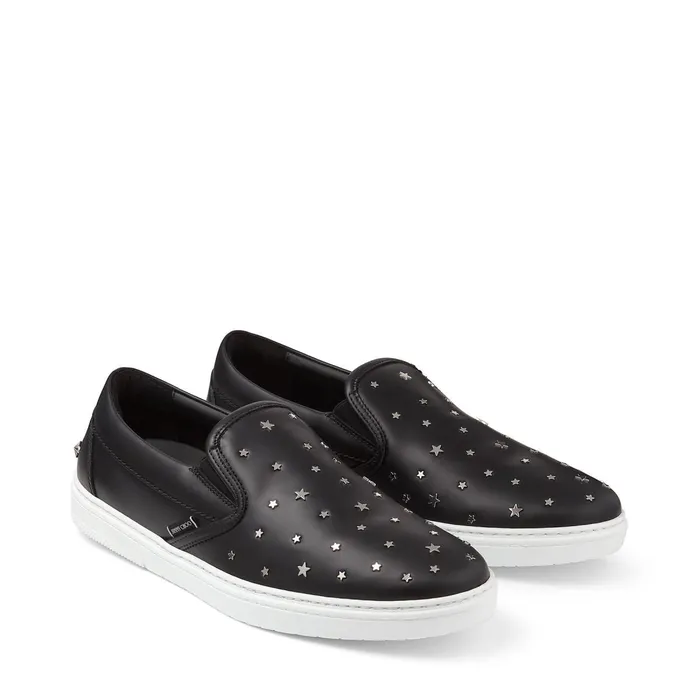Grove Black Leather SlipOn Trainers With Studs Blacksilver Men JIMMY CHOO Sneakers