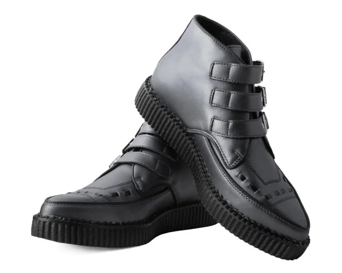 Gunmetal and Black Trim Pointed Buckle Boot Women TUK Shoes Vegan