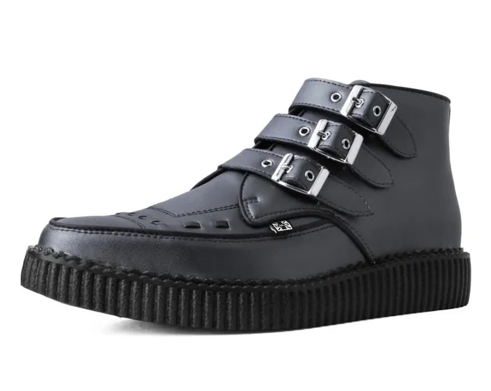 Gunmetal and Black Trim Pointed Buckle Boot Women TUK Shoes Vegan
