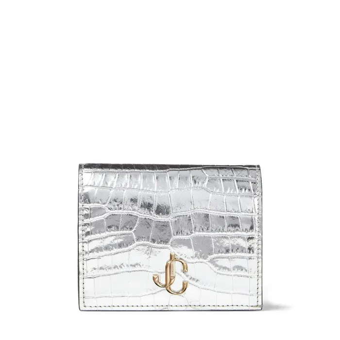 Hanne MetallicSilver CrocEmbossed Leather Wallet With Jc Emblem Silver Women JIMMY CHOO Small Leather Goods Hanne MetallicSilver CrocEmbossed Leather Wallet With Jc Emblem Silver Women JIMMY CHOO Small Leather Goods