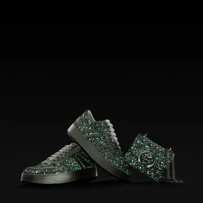 Hawaii F Luminous GlowInTheDark Coarse Glitter Fabric LaceUp Trainers X Mochilatte Women JIMMY CHOO Sneakers