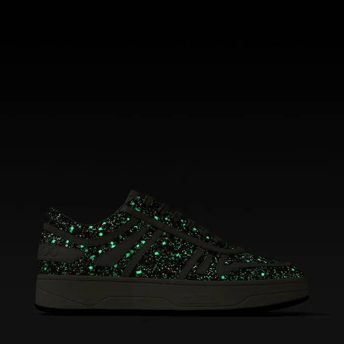 Hawaii F Luminous GlowInTheDark Coarse Glitter Fabric LaceUp Trainers X Mochilatte Women JIMMY CHOO Sneakers