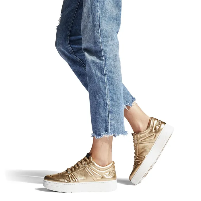 HawaiiF Metallic Etched Leather Lace Up Trainers X Gold Women JIMMY CHOO Sneakers