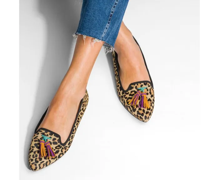 Hush Puppies Flats and SlipOns Sadie Tassel SlipOn Leopard Calf Hair 8211 Women Hush Puppies Flats and SlipOns Sadie Tassel SlipOn Leopard Calf Hair 8211 Women