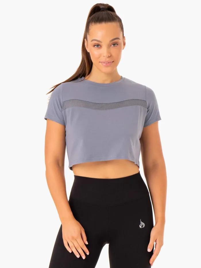 Hybrid Mesh Tee 8211 Steel Blue Women Ryderwear TShirts