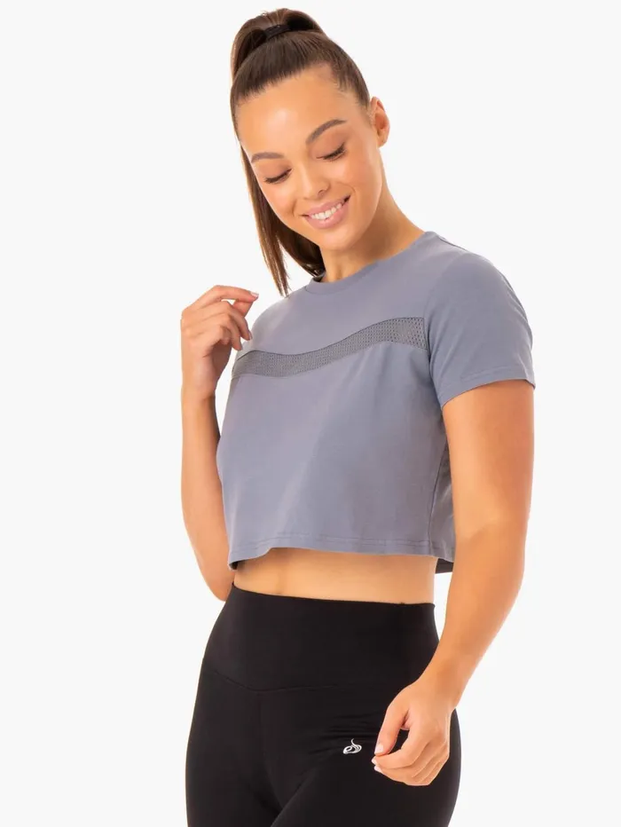 Hybrid Mesh Tee 8211 Steel Blue Women Ryderwear TShirts