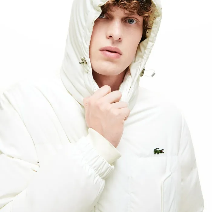 Jackets and Coats Lacoste Mens Detachable Hood WaterResistant Quilted Jacket White Online Outlet Store