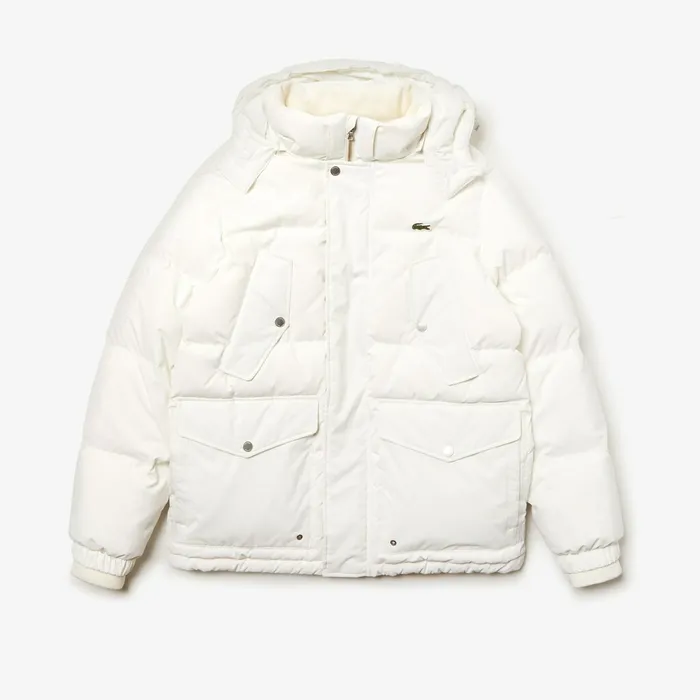 Jackets and Coats Lacoste Mens Detachable Hood WaterResistant Quilted Jacket White Online Outlet Store