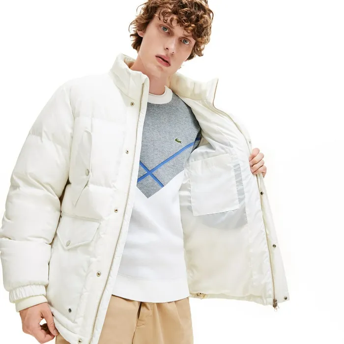 Jackets and Coats Lacoste Mens Detachable Hood WaterResistant Quilted Jacket White Online Outlet Store
