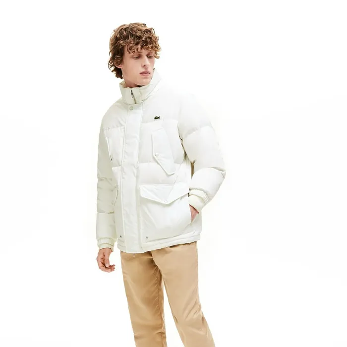 Jackets and Coats Lacoste Mens Detachable Hood WaterResistant Quilted Jacket White Online Outlet Store