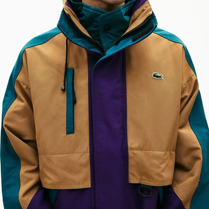 Jackets and Coats Lacoste Mens LIVE ColorBlock Parka BrownPurpleGreen Shop
