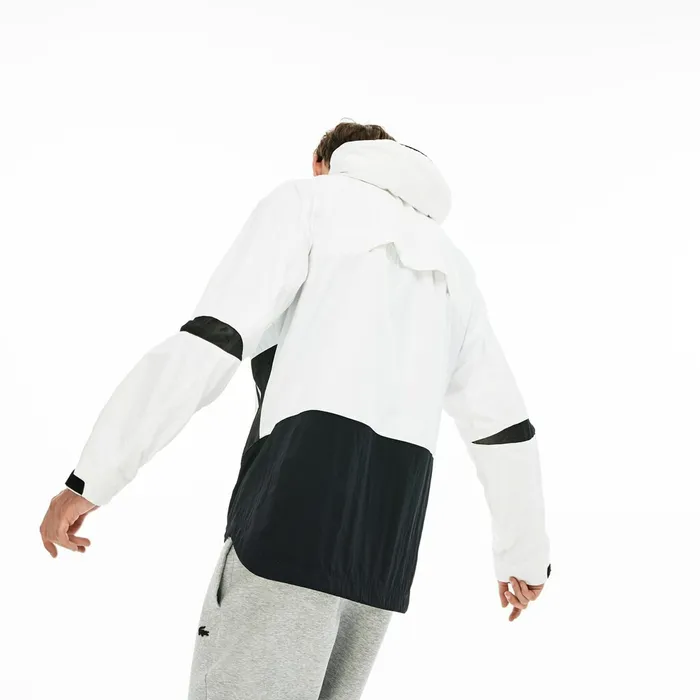 Jackets and Coats Lacoste Mens Motion Collapsible Colorblock Windbreaker WhiteBlack Popular