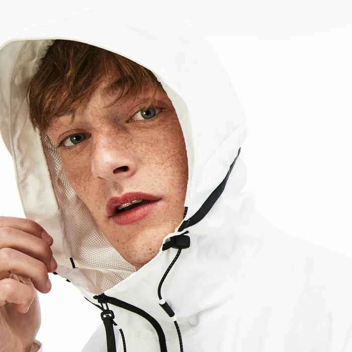 Jackets and Coats Lacoste Mens Motion Collapsible Colorblock Windbreaker WhiteBlack Popular
