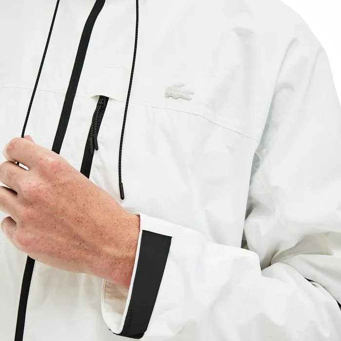 Jackets and Coats Lacoste Mens Motion Collapsible Colorblock Windbreaker WhiteBlack Popular