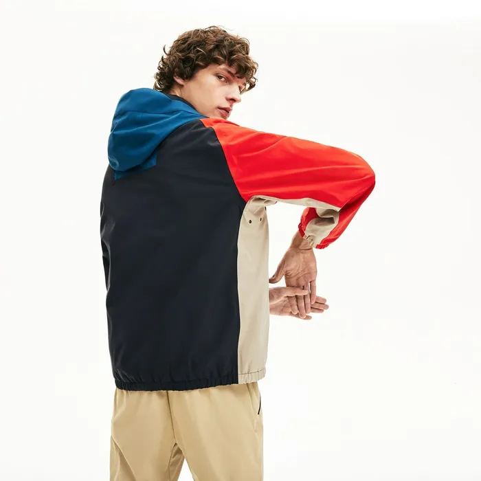 Jackets and Coats Lacoste Mens Motion WaterResistant Colorblock Zip Jacket Dark GreyNavy BlueRedBeige Cheap On Sale