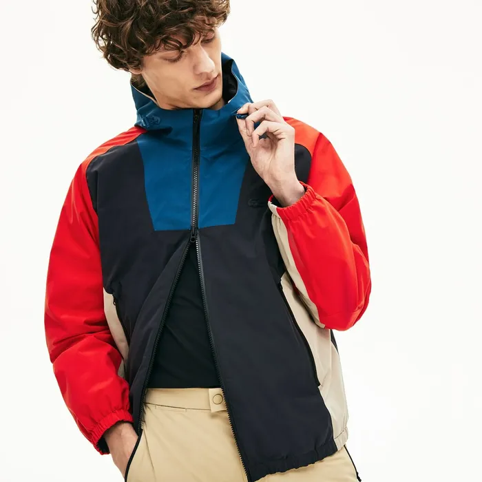 Jackets and Coats Lacoste Mens Motion WaterResistant Colorblock Zip Jacket Dark GreyNavy BlueRedBeige Cheap On Sale