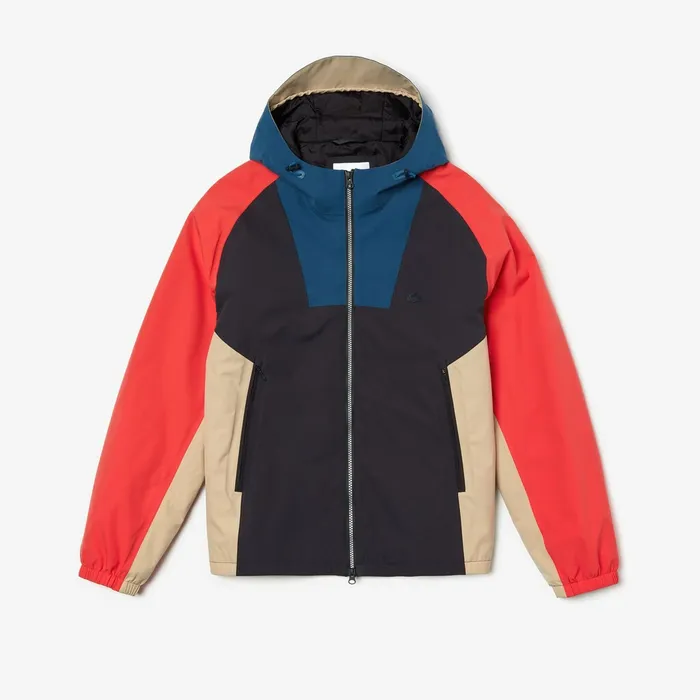 Jackets and Coats Lacoste Mens Motion WaterResistant Colorblock Zip Jacket Dark GreyNavy BlueRedBeige Cheap On Sale