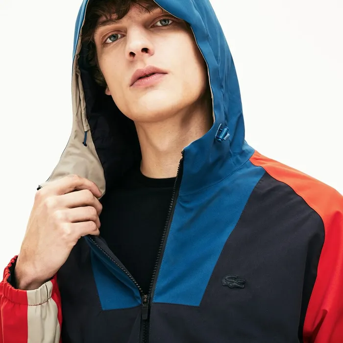 Jackets and Coats Lacoste Mens Motion WaterResistant Colorblock Zip Jacket Dark GreyNavy BlueRedBeige Cheap On Sale