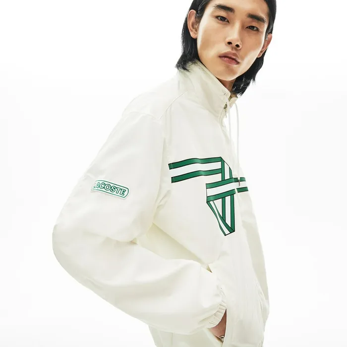 Jackets and Coats Lacoste Mens Print Band Zip Heritage Tracksuit Jacket White Gift 4 You