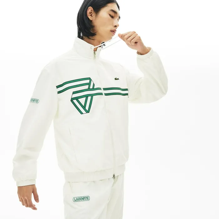 Jackets and Coats Lacoste Mens Print Band Zip Heritage Tracksuit Jacket White Gift 4 You