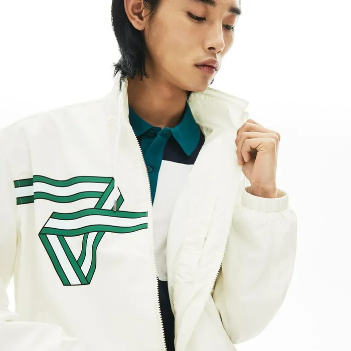 Jackets and Coats Lacoste Mens Print Band Zip Heritage Tracksuit Jacket White Gift 4 You